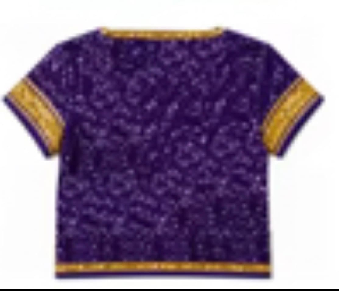 Back of the purple and gold sequin jersey